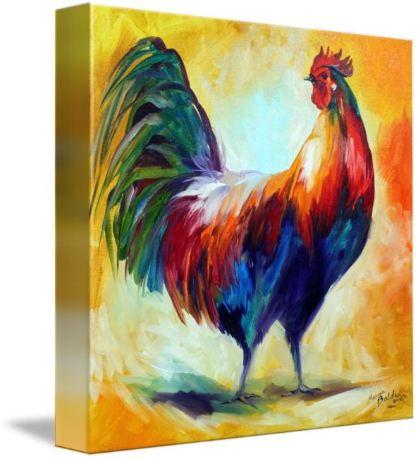 "red Wing Rooster" By Marcia Baldwin, Wesley - Rooster Painting (593x650), Png Download