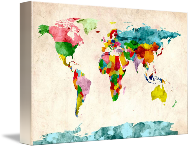 World Map Watercolors By Michael Tompsett Clip Freeuse - Great Big Canvas Michael Tompsett Poster Print Entitled (650x504), Png Download