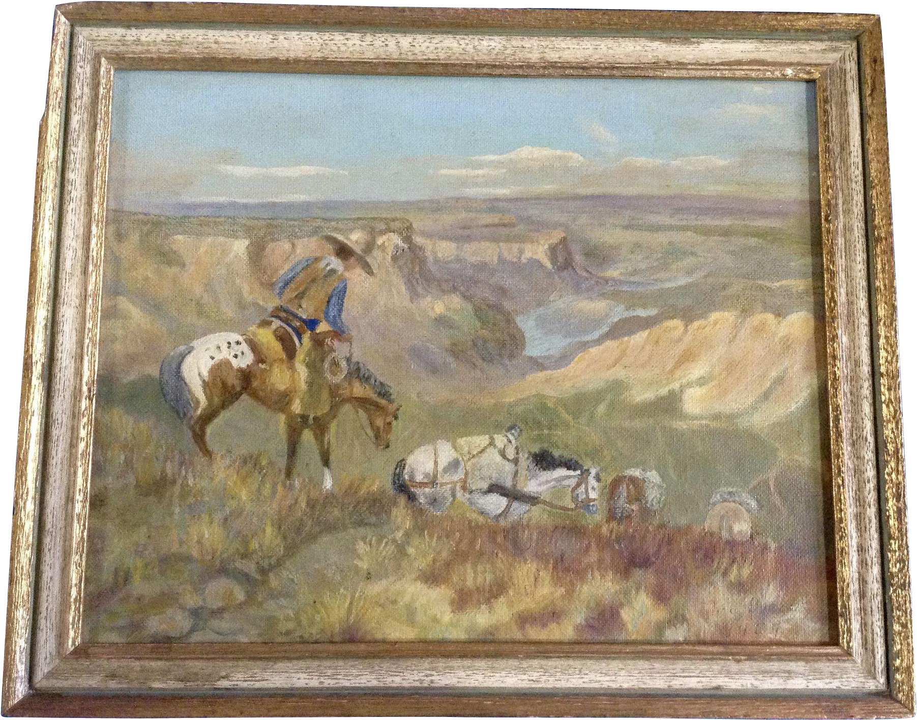 Cowboy Taking His Pack Horses Down To The River, Oil (1802x1802), Png Download