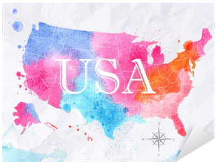 Watercolor Map United States Pink Blue Sticker • Pixers® - Art Print: Anna42f's Ink United States Map, 61x46cm. (400x400), Png Download