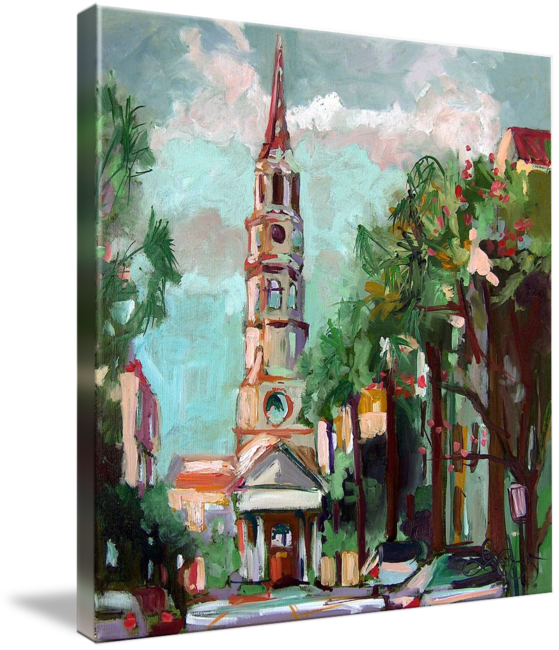 "st Phillips Church Charleston Sc Oil Painting Gine" - Gallery-wrapped Canvas Art Print 11 X 11 Entitled Charleston (559x650), Png Download