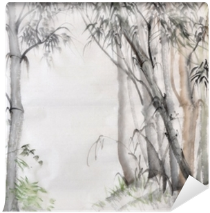 Original Watercolor Painting Of Bamboo Forest On Rice - Бамбуковый Лес В Рисунок (400x400), Png Download