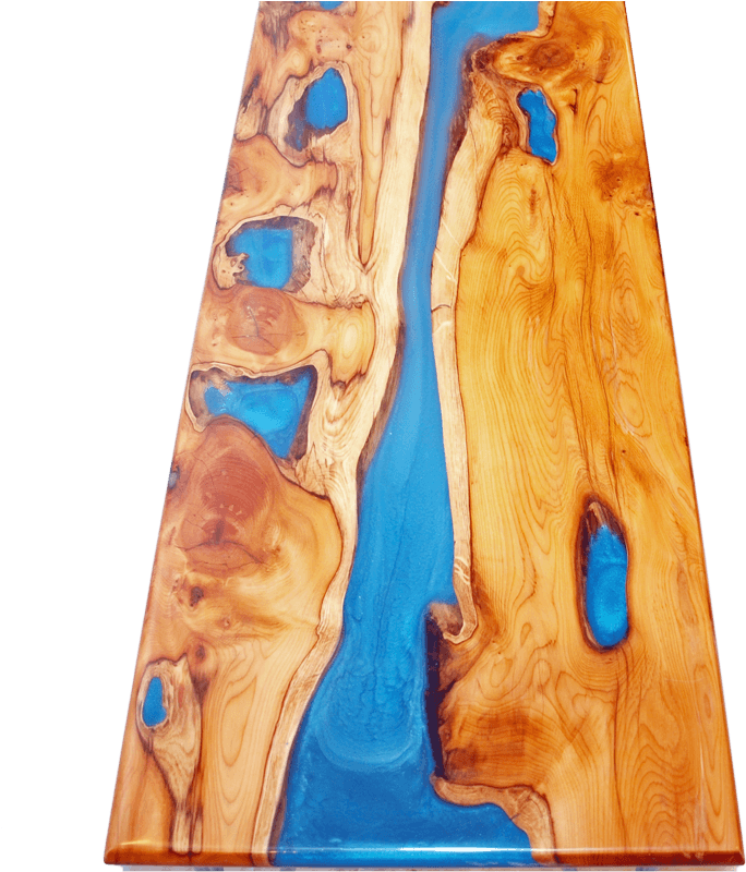 Live Edge Yew Wood & Blue Resin River Coffee Table - Live Edge (800x800), Png Download
