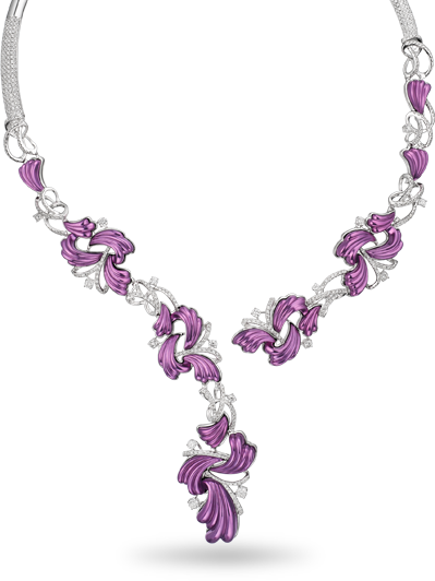 Purple Colour Diamond Necklace (399x532), Png Download