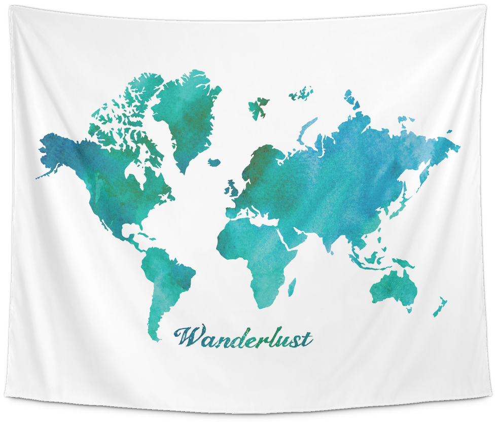 Watercolor World Map Wanderlust Tapestry - Estuaries World Map (1024x1024), Png Download