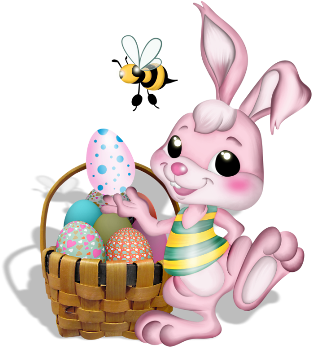 Pink Easter Bunny With Bee Png Picture - Easter Bunny Bee (650x719), Png Download