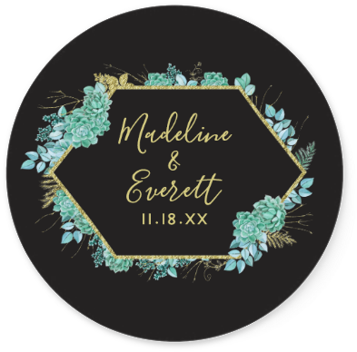 Aqua Teal Watercolor Succulents Gold Foil Frame & Black - Wedding (434x464), Png Download