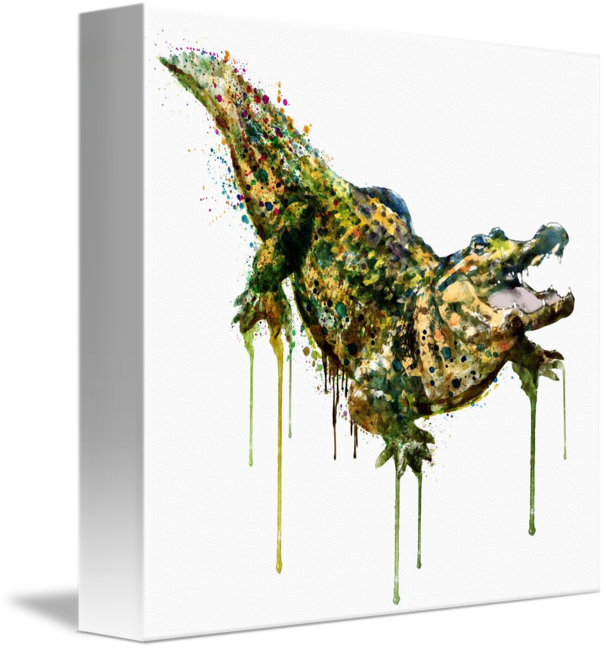 Alligator Watercolor Painting By Marian Voicu - Alligator Watercolor Painting (606x650), Png Download