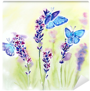Painted Watercolor With Summer Lavender Flowers And - Watercolor Flowers And Butterflies (400x400), Png Download