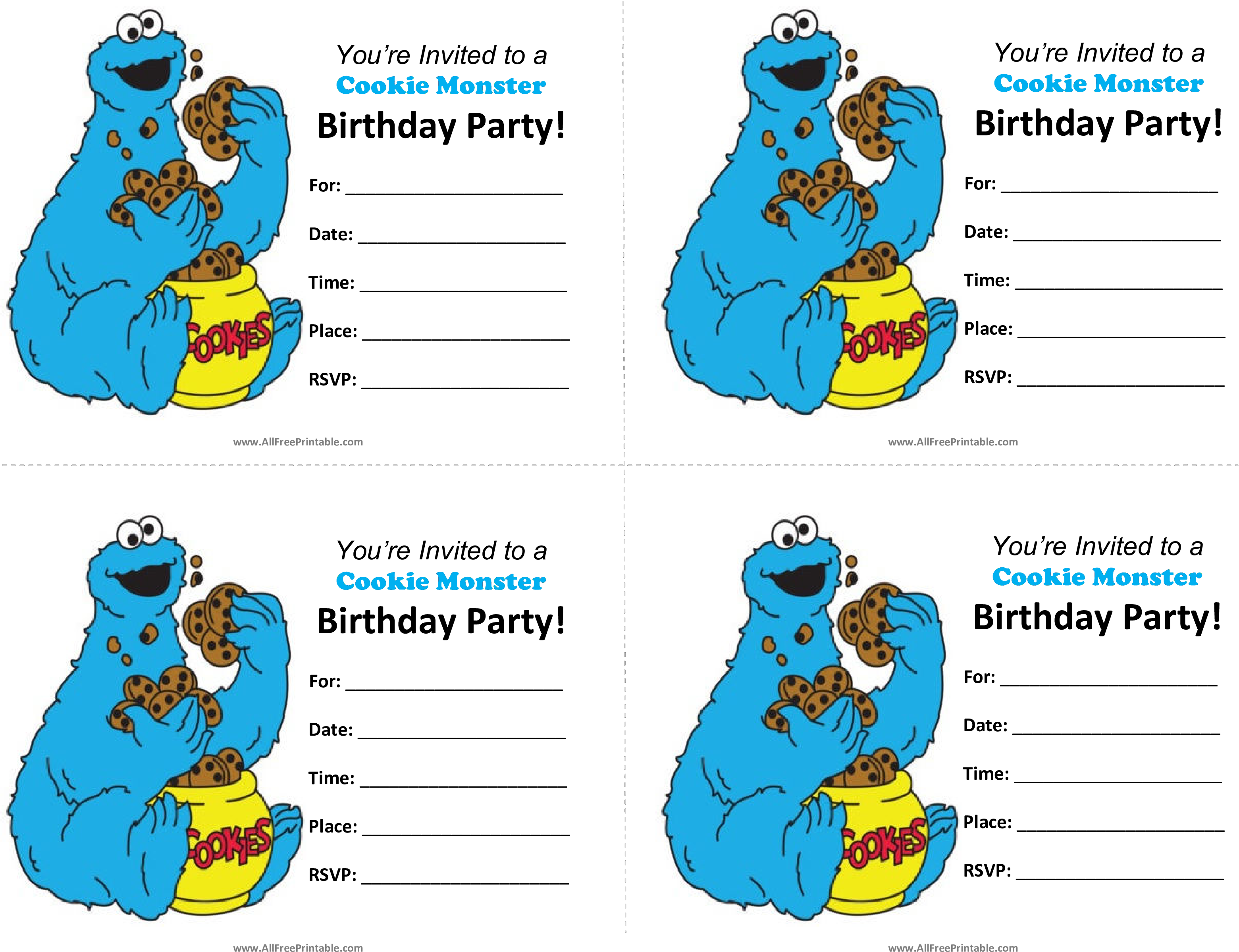 Cookie Monster Birthday Invitations Main Image - Blank Cookie Monster Invitations (3300x2550), Png Download