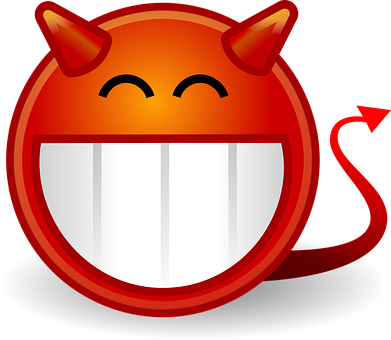 Devilish Devil Demonic Smiley Red Face Ico - Devil Grin (391x340), Png Download