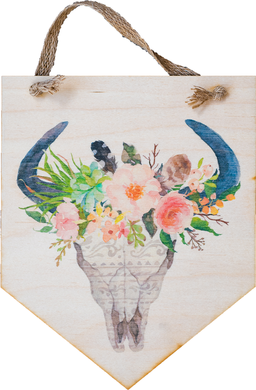 Watercolor Skull With Flowers - Bull Skull With Flowers (900x1370), Png Download