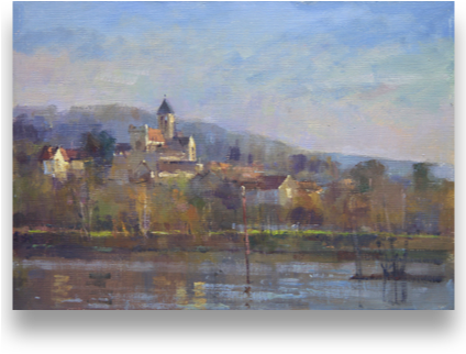View From Lavacourt To Vetheuil, France Oil On Board - Artist (423x341), Png Download