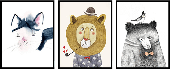 Petite Bello Room Decor Modern Watercolor Art Print - Fotoprint: Bear With A Bird On His Head - Pencil Drawing (480x480), Png Download