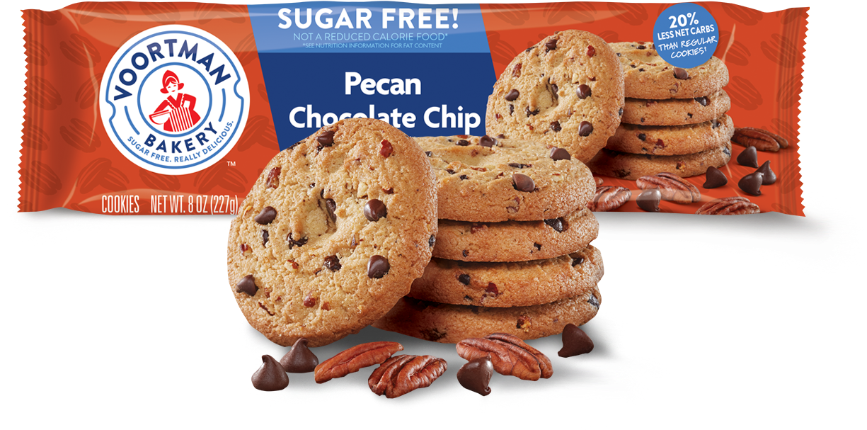 Sugar Free Pecan Chocolate Chip - Voortman Bakery Oatmeal Cookies (1366x768), Png Download