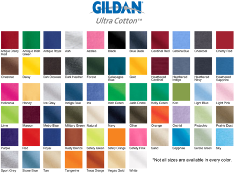 Gildan Color Chart 2017