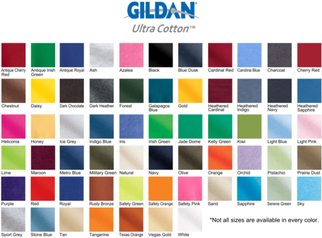 Gildan T Shirt Color Chart 2017