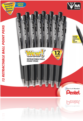 Ballpoint Pens, 12 Pack, Black - Pentel Wow! Ballpoint Pens, Medium Tip, Black Ink (480x480), Png Download