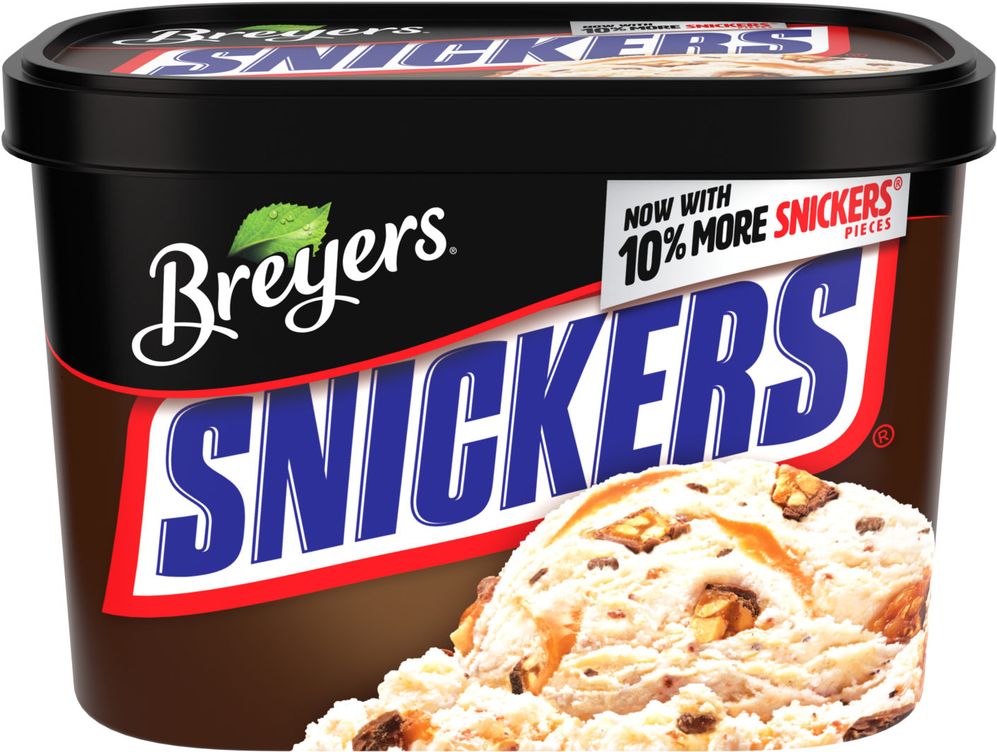 A 48 Ounce Tub Of Breyers Snickers Front Of Pack - Breyers Snickers Ice Cream (1500x1500), Png Download
