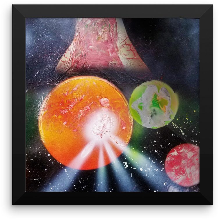 A Scene Of Planetary Chaos Unfolds In A Black Framed - Outer Space (1000x1000), Png Download