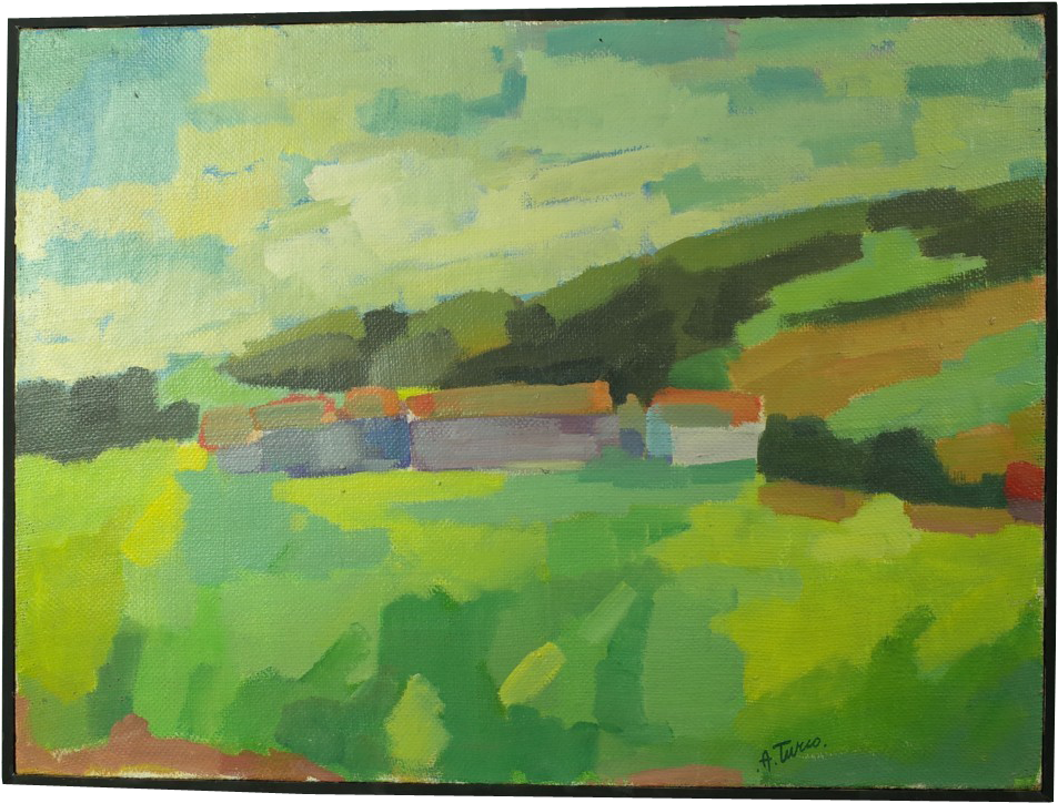 Oil On Canvas Of Farm And Landscape Fontaine Decorative - Modern Art (1024x772), Png Download