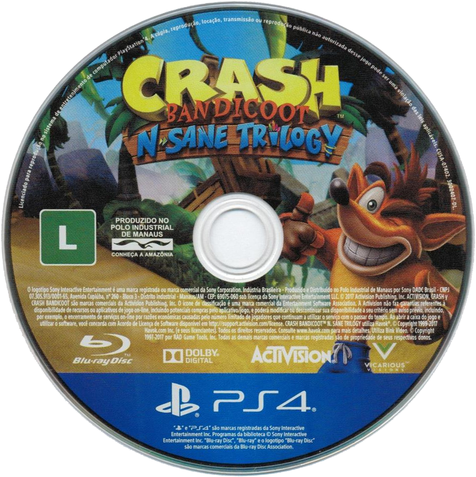 Crash N Sane Disc Brazil - Crash Bandicoot N Sane Trilogy Disc (994x1044), Png Download