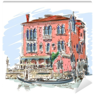 Venice Drawing Building Royalty Free Download - Italy Building Gondola Beige Printed Canvas Tote Bag (400x400), Png Download