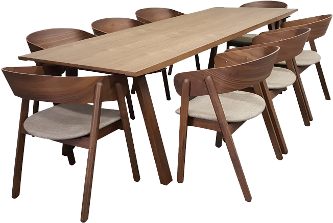 An 8-seater Dining Set In Walnut Veneer With Sleek - Wood Dining Chair Philippines (720x482), Png Download