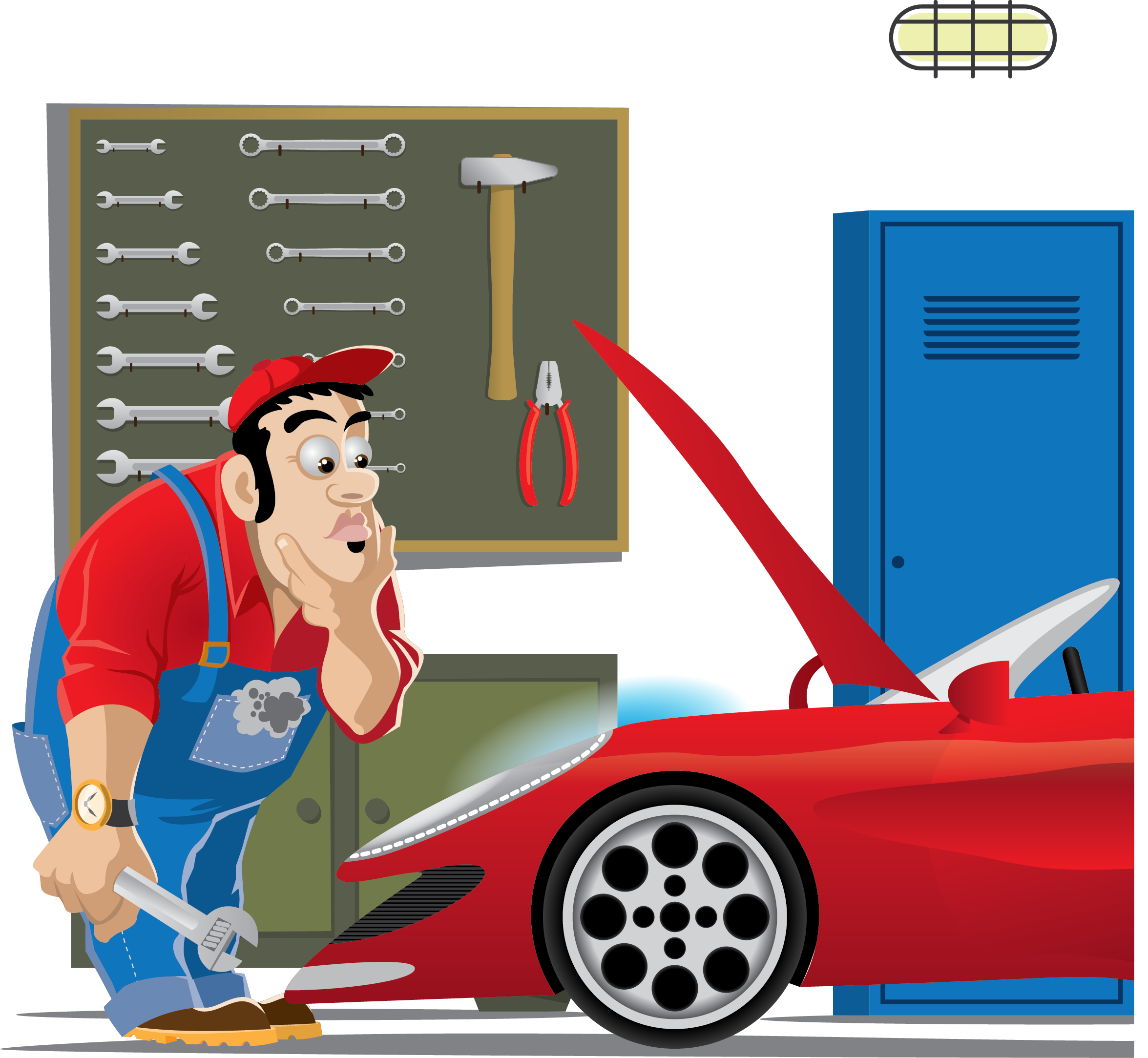 Mechanic fixes. Автомеханик мультяшный. Автомеханик иллюстрация. Автосервис карикатура. Ремонт машины.