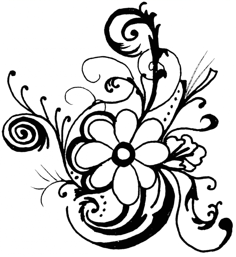Black And White Clip Art Flowers Pictures Image - Flower Art Black And White (800x873), Png Download
