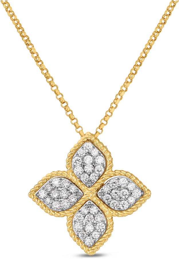 Roberto Coin Princess Flower Gold And Diamond Pendant (1000x1000), Png Download