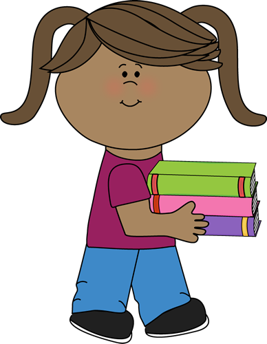 Stack Of Books Clipart - Girl Walking Clipart (388x500), Png Download