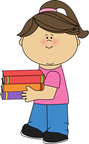 Books Clipart Monitor - Girl Holding Books Clipart (309x500), Png Download