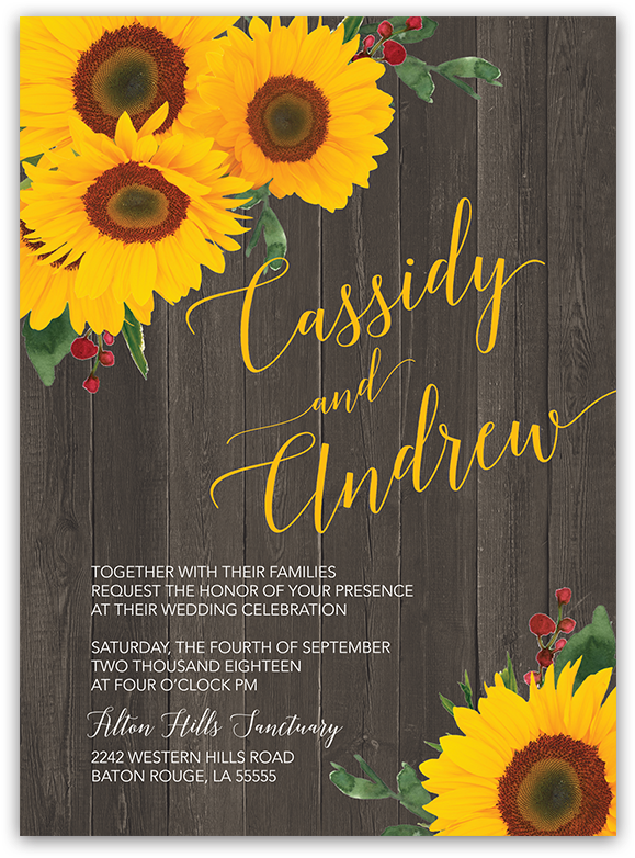 Wedding Invitation Rustic Sunflower Country Barn Wood - Sunflower Invitation Png (900x900), Png Download