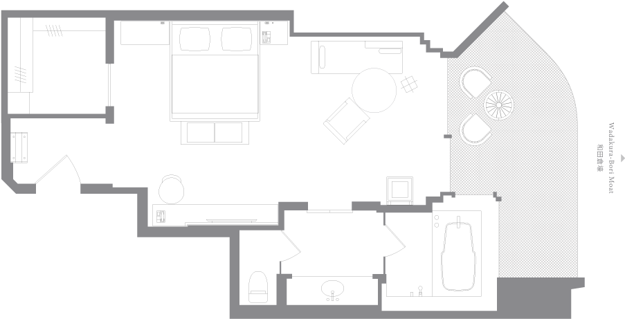 Palace Hotel Tokyo Grand Deluxe King Balcony - Floor Plan (940x491), Png Download