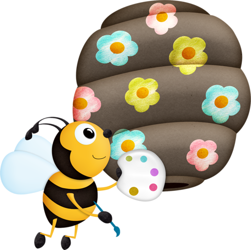 Bee Painting Hive - Bee (500x498), Png Download