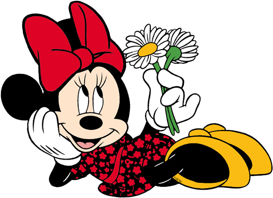 Minnie Mouse Clip Art - Minnie Mouse With Flowers (577x419), Png Download