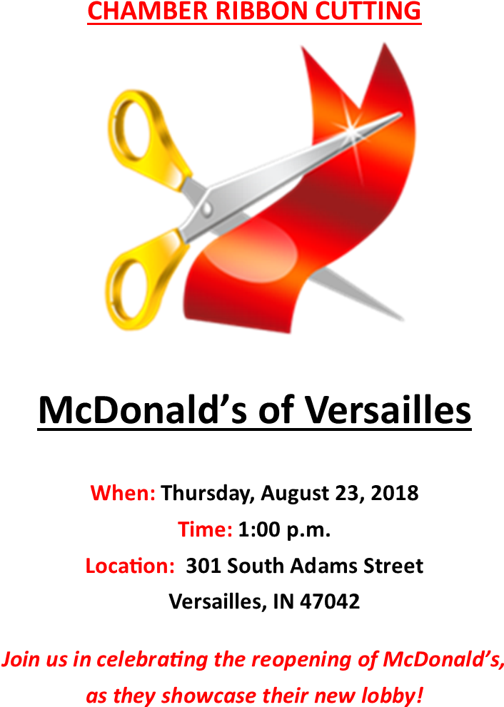 Chamber Ribbon Cutting Mcdonald's Of Versailles - Ribbon Cutting Scissors Png (903x1078), Png Download