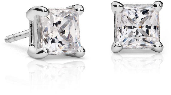 Princess Cut Diamond Studs - 1.5 Carat Earring Diamond White Gold (600x600), Png Download