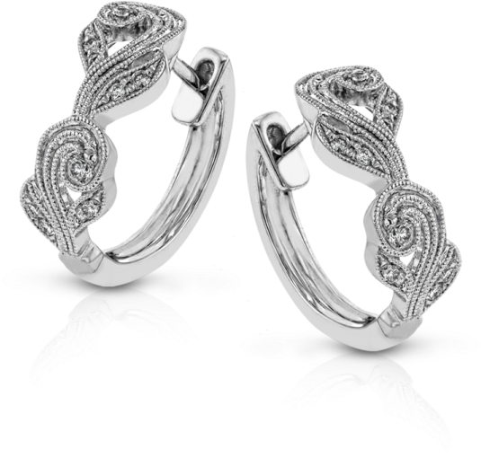 18k White Gold Diamond Earrings - Simon G. 18k White Gold Hoop Earrings (600x600), Png Download