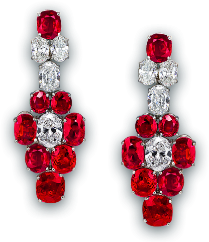 Pigeon Blood Ruby And Diamond Earrings - Long Red Diamond Earrings (490x490), Png Download
