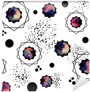 Seamless Pattern Of Watercolor Black Dots And Galaxy - Watercolor Painting (400x400), Png Download