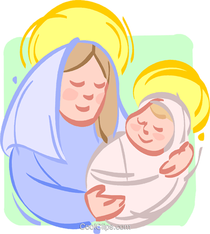 Mother Mary With Baby Jesus Royalty Free Vector Clip - Illustration (431x480), Png Download