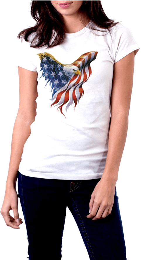 White T-shirt Front View American Flag Eagle - T Shirt White Woman Png (498x888), Png Download