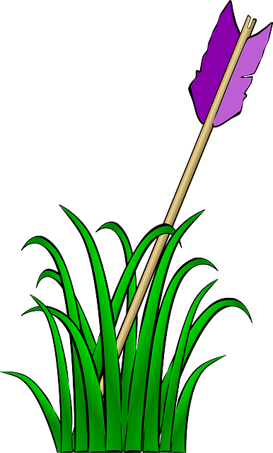 Arrow, Feather, Cartoon, Purple, Grass, Ground, Hit - Arrow In The Ground (386x640), Png Download