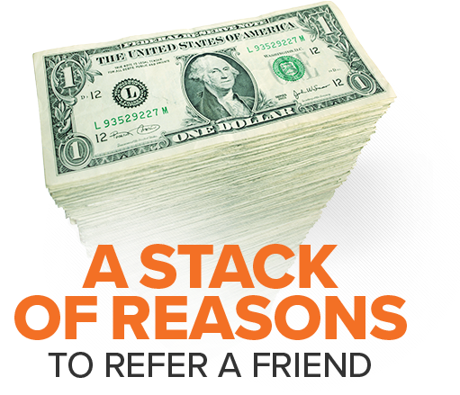 A Stack Of Reasons To Refer A Friend - Dollar Bill (555x438), Png Download
