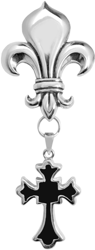 Fleur De Lis Brooch With Tattoo Cross Pendant - Fleur De Lis Heart (500x500), Png Download