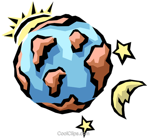 Earth, Sun, Moon, & Stars Royalty Free Vector Clip - Earth Sun And Moon (480x449), Png Download