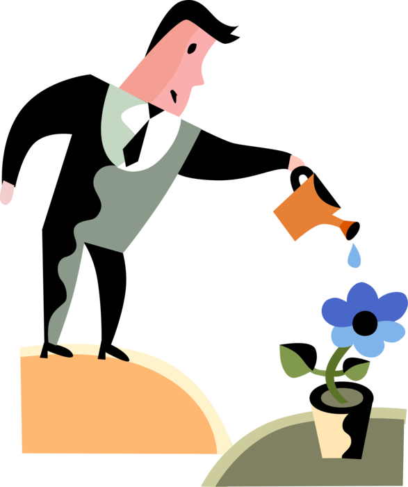 Entrepreneur Gardener Nurtures Image - Business Man Watering Png (587x700), Png Download