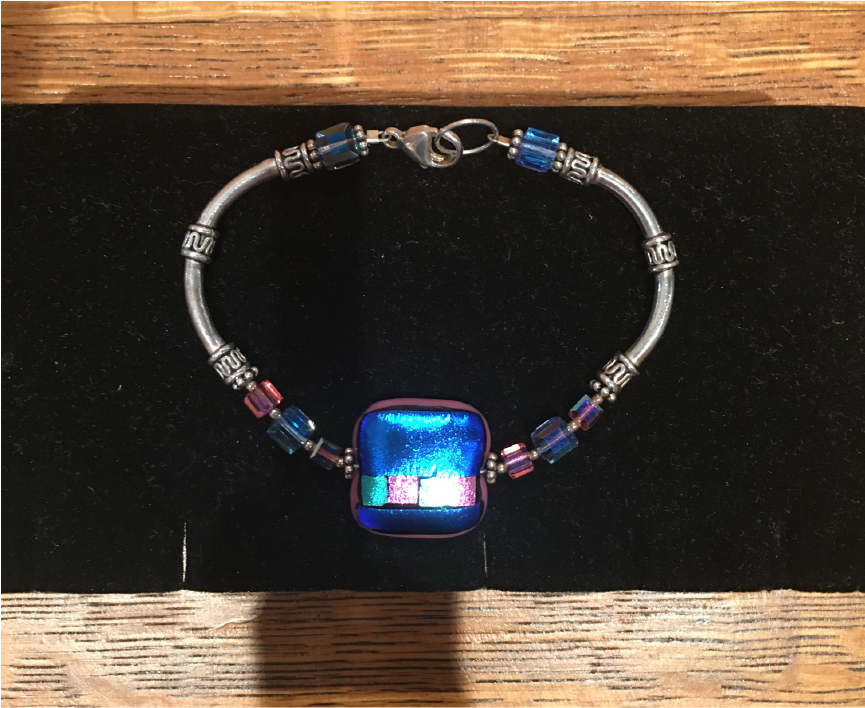 Blue And Pink Square High Glass Bead Bracelet By Bobbie - Bracelet (864x1153), Png Download